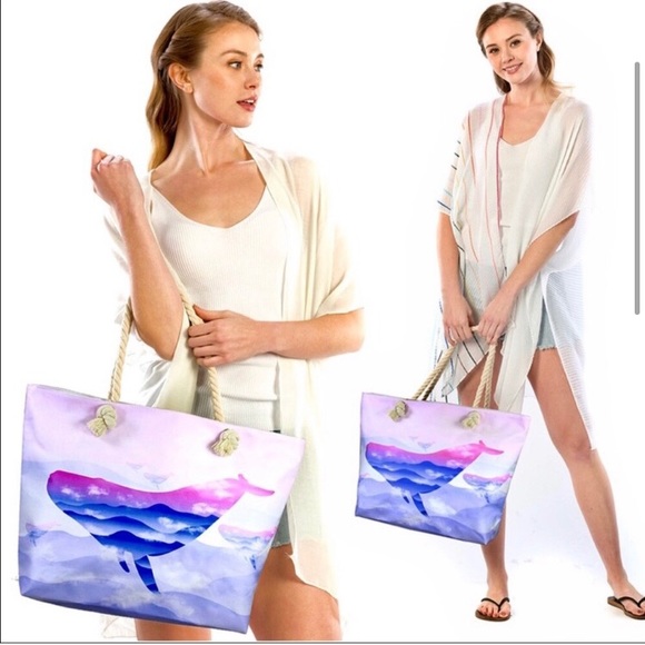 LAST ONE: Ombré ocean life beach tote bag - Picture 2 of 12